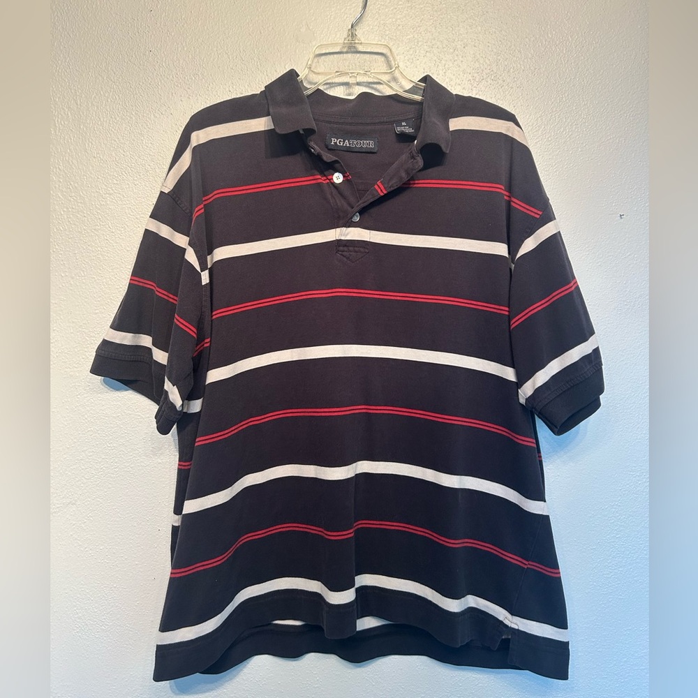 Vintage 80s 90s PGA Tour Mens Striped Color Block Golf Polo Size XL
